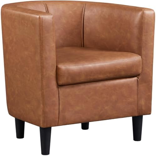 Yaheetech Barrel Accent Chair, Mid Century Armchair, Brown