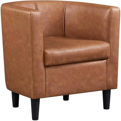 Yaheetech Barrel Accent Chair, Mid Century Armchair, Brown