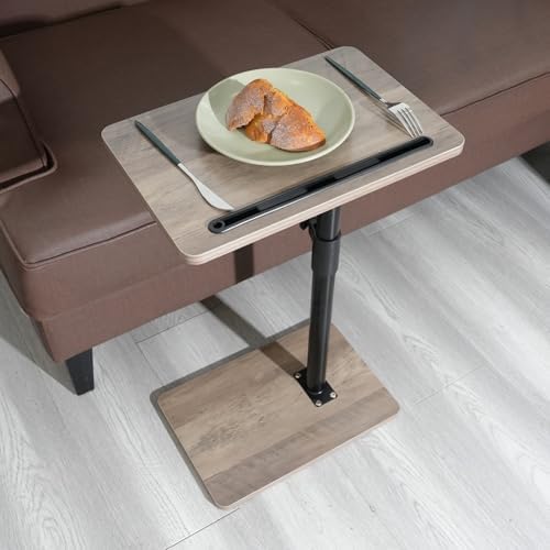 Sofa Armrest Tray Table for Couch - 360° Swivel Height Adjustable End for Small Spaces, Snack Side Table for Bed or Chair with Phone & Tablet Slot (Gray,Standard)
