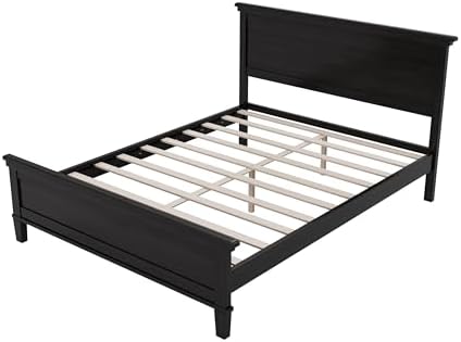 Merax Queen Size Platform Bed Frame with Headboard, Mid-Century Modern Wood Bed, Farmhouse Bed Frame with Solid Wood Legs, Wood Slat Support, No Box Spring Required, Easy Assembly