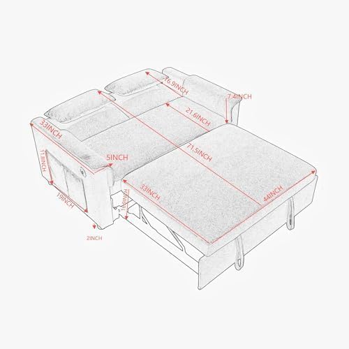 Sofa Bed, Pull Out Couch with Side Pockets, 3 in 1 Velvet Loveseat Sleeper Sofas Beds with USB Ports, Sofa Bed Couch with Adjustable Backrest for Living Room, Bedroom, Apartment, Orange
