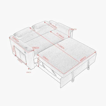Sofa Bed, Pull Out Couch with Side Pockets, 3 in 1 Velvet Loveseat Sleeper Sofas Beds with USB Ports, Sofa Bed Couch with Adjustable Backrest for Living Room, Bedroom, Apartment, Orange