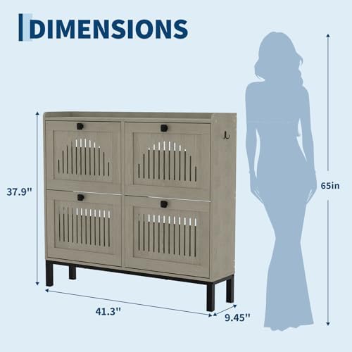 GarveeHome Freestanding Shoe Cabinet for Entryway with 4 Flip Drawers