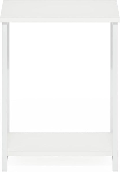Furinno Simplistic Side Table, 2-Tier Metal Frame Modern End Table with Open Shelf, Night Stand, Bedside Table, for Living Room, Bedroom, White
