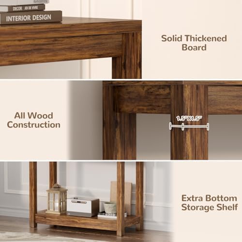 Besiost Farmhouse End Table, Slim End Table with Storage Shelf, Small Console Table for Small Spaces, Rustic Nightstand Sofa Table for Living Room, Bedroom, 24", Rustic Brown