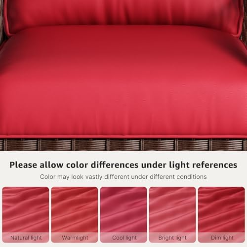 Outdoor Wicker 2 Seater Sofa, All-Weather Use Patio Rattan Loveseat with Seat and Back Cushion, Ideal for Porch, Backyard, Balcony, Poolside, Red