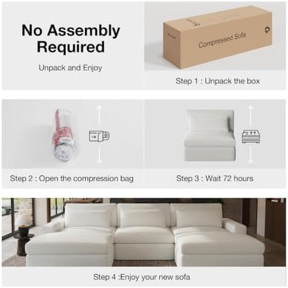 Novilla 98" Deep Seat Modular Sectional Sofa, Removable Washable Covers, U Shape Cloud Couch with Lumbar Pillows, Chenille Boneless Sectional Couch Beige, No Assembly Required
