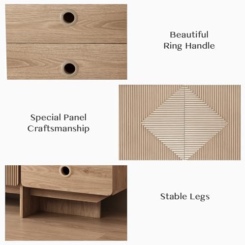 JOINICE 66" Fluted TV Stand, Boho TV Consoles for Living Room, Modern Entertainment Center with Storage, Media Console Cabinet for 75 inch TV(Oak)