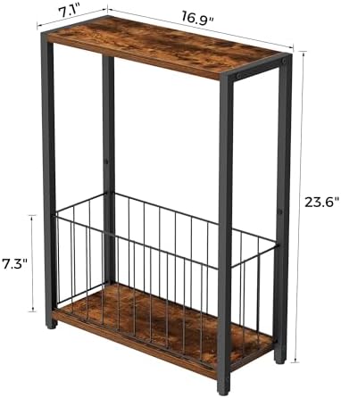 Homleke Narrow Side Tables Set of 2 with Magazine Holder, Skinny End Tables