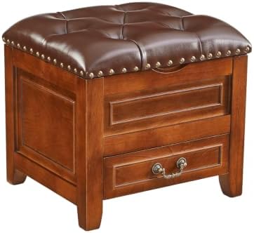 Ottoman with Storage Entryway Shoe Bench, Solid Rubberwood Footstool