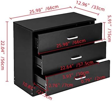 3 Drawer Nightstand, Black Night Stand for Bedroom, Modern 3 Drawer Dresser, Wood Bed Side Table/Night Stand with Drawers for Small Spaces, College Dorm, Kids' Room, Living Room 13" D X 26" W X 22" H