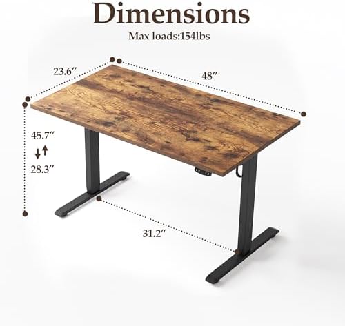 Klicelor 48 x 24" Electric Standing Desk, Height Adjustable, Rustic Brown