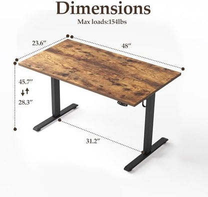 Klicelor 48 x 24" Electric Standing Desk, Height Adjustable, Rustic Brown