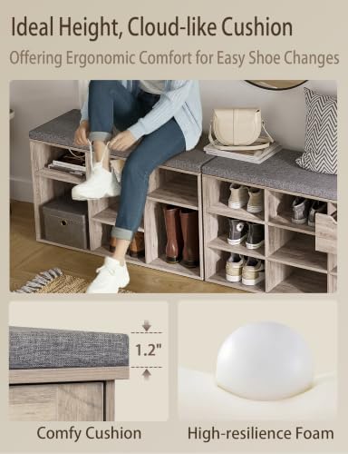 Shoe Storage Bench with Cushion, 31.5" Cubby Shoe Rack, 9 Cubbies