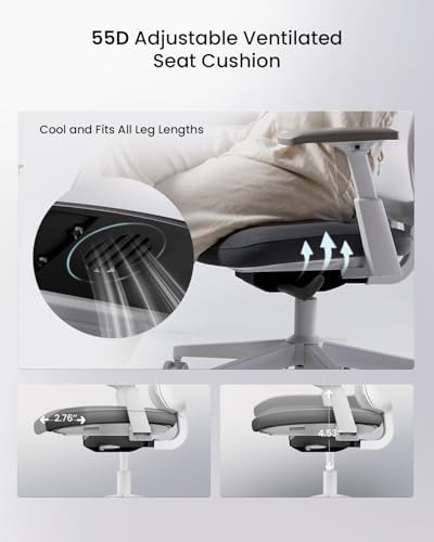 ProtoArc Flexer Ergonomic Office Chair with Slide Seat for Women, White