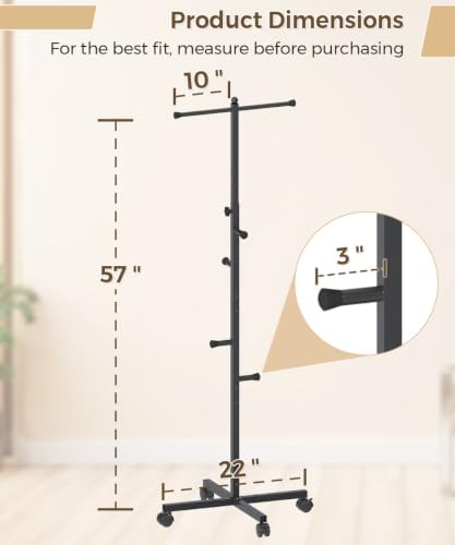 Koutemie 62" T-Shaped Coat Rack Hanger Stand Freestanding with Wheel, Black