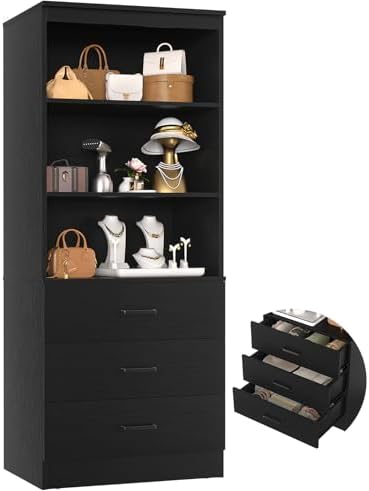 Aheaplus 23.6" Closet Drawers System, Closet System with 3 Drawers, Black
