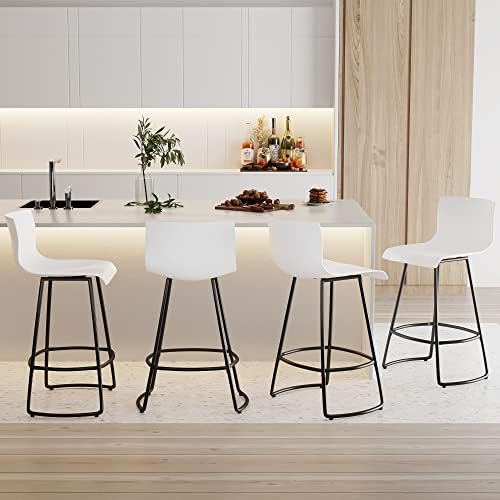 Bar Stools Set of 4 Counter Height Bar Stools Modern Swivel Bar Chairs with Back Plastic 26" Metal Counter Height stools Kitchen Dining Chairs Bar Funiture,White