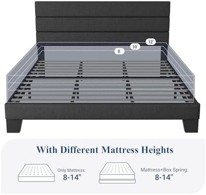 Allewie Cal King Size Platform Bed Frame with Fabric Upholstered Headboard