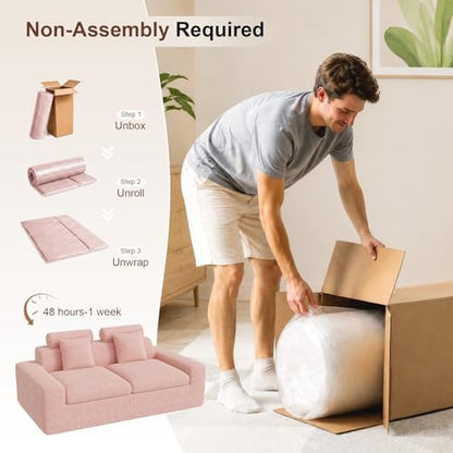 Luxanimarion 75'' Small Boneless Cloud Loveseat Sofa Set 2, No Assembly Required Couches Includes 4 pcs Pillows for Apartment, Living Room, Bedroom(Adjustable Headrest)