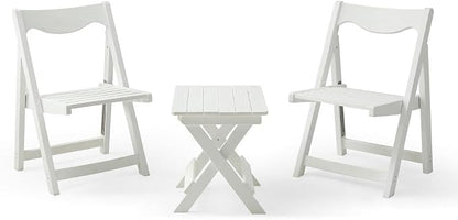 Outdoor Bistro Set Foldable Small Table and Chair Set,with 2 Chairs and Rectangular Table (White + HDPE)