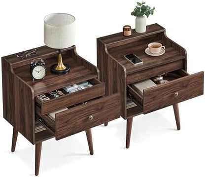 VASAGLE Nightstands, Set of 2, with Hidden Drawers, Solid Wood Legs