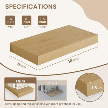Dreamland 16 Inches Wall Mounted Wood Floating Shelves, Oak, 2 Pack