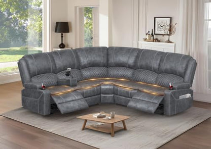 Upgraded 5 Seater Reclining Sofa Set, Living Room Couch (Velvet,Grey)