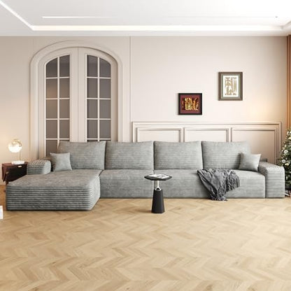135" Oversized Compressed Sectional Sofa - 33D High-Density Foam Cloud Couch with Deep Seat - Minimalist 3-Piece Corduroy Upholstered Boneless Modular Lounge Couch