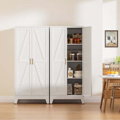61" Tall Metal Pantry Cabinet, Kitchen Storage Cabinet with 2 Doors and 3 Adjustable Shelves for Kitchen, Living Room, Dining Room, Bathroom and Home, Office