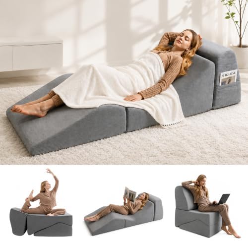 3-IN-1 Convertible Chaise Lounge Chair Indoor, Corduroy Boneless Couch