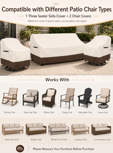 Patio Furniture Covers 3 Piece Set - 2 Patio Chair Covers + Couch Cover