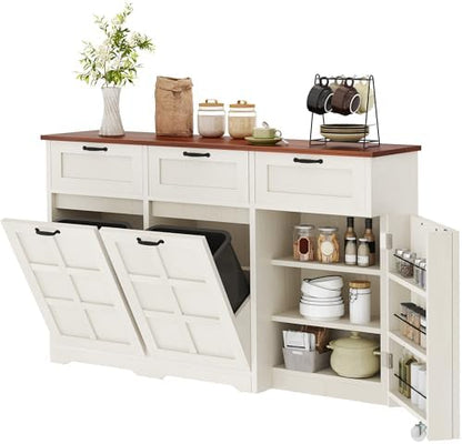 DWVO 58.3" Rustic Kitchen Island Storage Cabinet