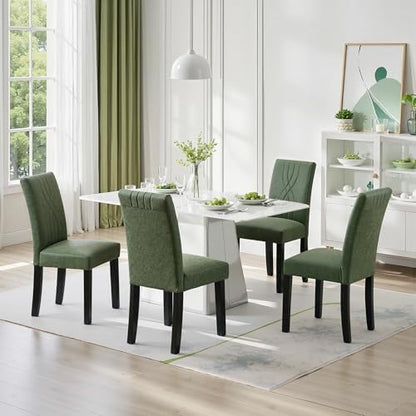 VECELO Upholstered Dining Chairs Set of 6, Modern PU Leather and Solid Wood Legs & High Back for Kitchen/Living Room- Green