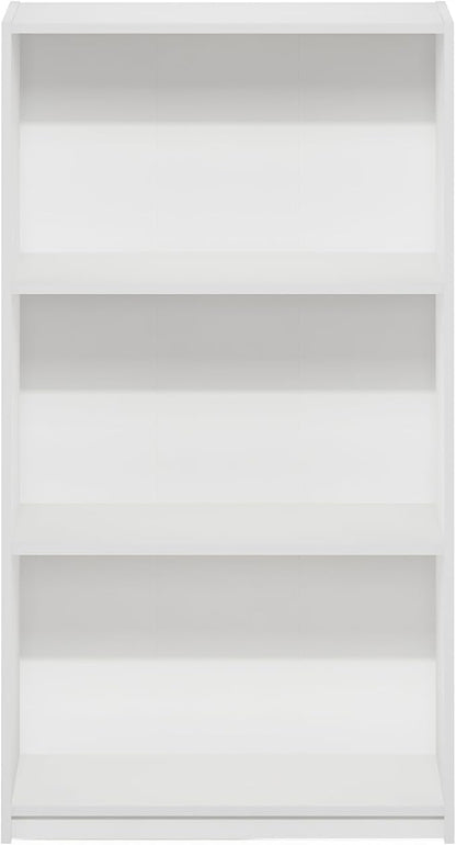 Furinno Basic Book Shelf, 3-Tier Modern Bookshelf, Bookcase with Open Shelves, 9.3 x 21.8 x 39.5, for Living Room, Bedroom, Home Office, White