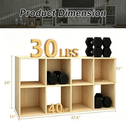 CTESNE【2026】 8 Cube Shelf with Anti-Tipping Kits + Reversible Open Back Bookcase, Multi Layer and Multi Grid partition Layout (Oak 11in)
