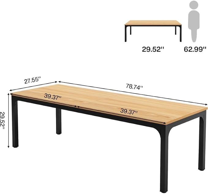 Practical Computer Desk,Rectangle Conference Table,Executive Desk(Only Table) (Walnut + MDF+Iron)