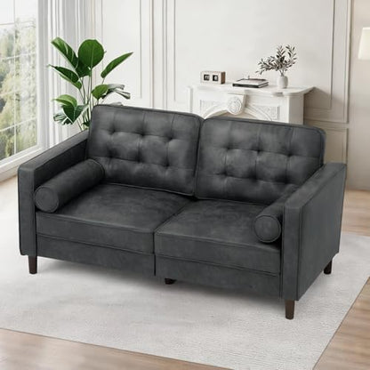 67" Suede Leather Loveseat Sofa with 2 Soft Pillows, Grey