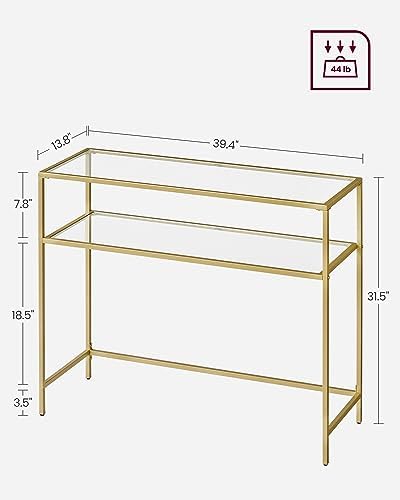 VASAGLE 39.4 Inchs Console Sofa Table, Tempered Glass, 2 Shelves