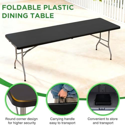 BestOffice | 8FT Folding Table | Black | Portable Plastic Table