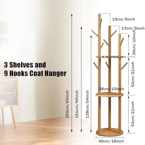 Coat Rack,Free Stand Coat Tree Hanger Cloth Rack With 3 Shelves And 9 Hooks