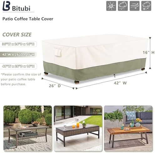 Bitubi Waterproof Patio Coffee Table Cover, Rectangular Outdoor Small Side Table Cover - Fits up to 42L x 26W x 16H inches, Beige