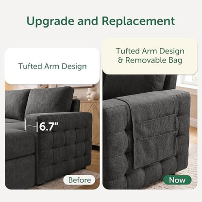HONBAY Sectional Couch with Pull Out Bed, U-Shaped Sectional Sleeper Sofa with Storage, 6 Seater Sectional Sofa Bed, Mid-Grey