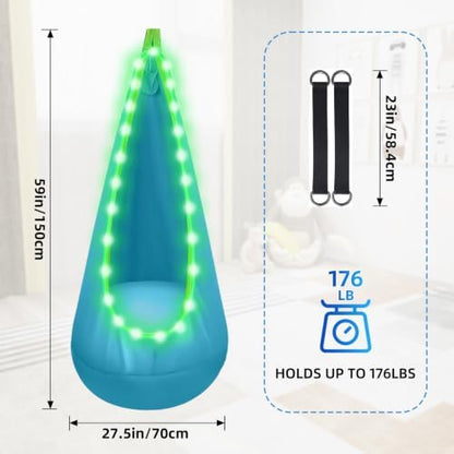 Light Up Kids Pod Swing, Indoor Outdoor Hammock Seat w/ LED Light,Blue