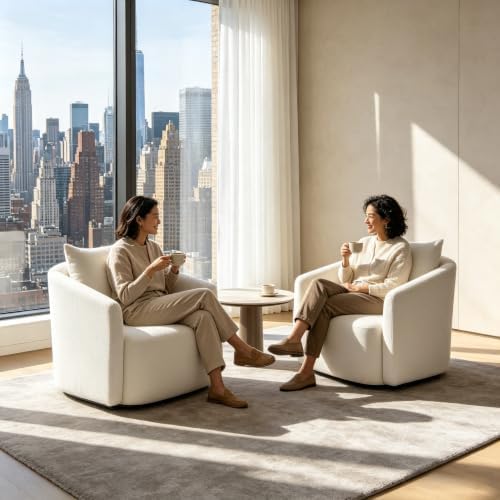 Oversized Boucle Swivel Accent Chair, 40" Wide Upholstered Armchair with Pillow,5Colors (1, White)