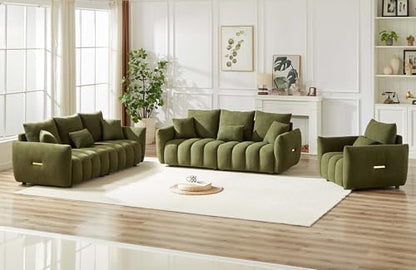 Antetek 78" Modern Sofa Couch, Comfy Deep Seat Teddy Fabric Cloud Sofa, Upholstered 3-Seater Boucle Couch, Oversized Loveseat for Living Room, Bedroom, Office, Apartment, Green