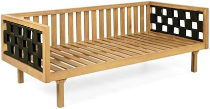 Merax Outdoor 3 Seater Daybed, Acacia Wood Patio Day Bed Couch Sofa with Cushions & Stylish Rope Weave Armrest, 67.5" L Outdoor Seating for Gardern Deck Porch Balcony, Beige