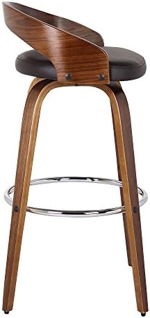 Armen Living Sonia 26" Counter Height Swivel Brown Faux Leather and Walnut Wood Bar Stool - Set of 3