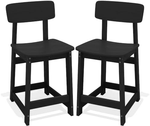 SERWALL Outdoor HDPE Counter-Height Bar Stools Set of 2, Black