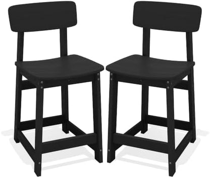 SERWALL Outdoor HDPE Counter-Height Bar Stools Set of 2, Black